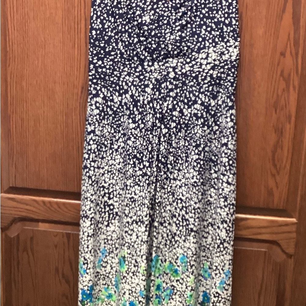 Chaps Navy and White Speckled Maxi Dress